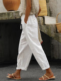Marina | Pantalón Ancho de Algodón con Cordón Blanco