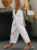 Marina | Pantalón Ancho de Algodón con Cordón Blanco