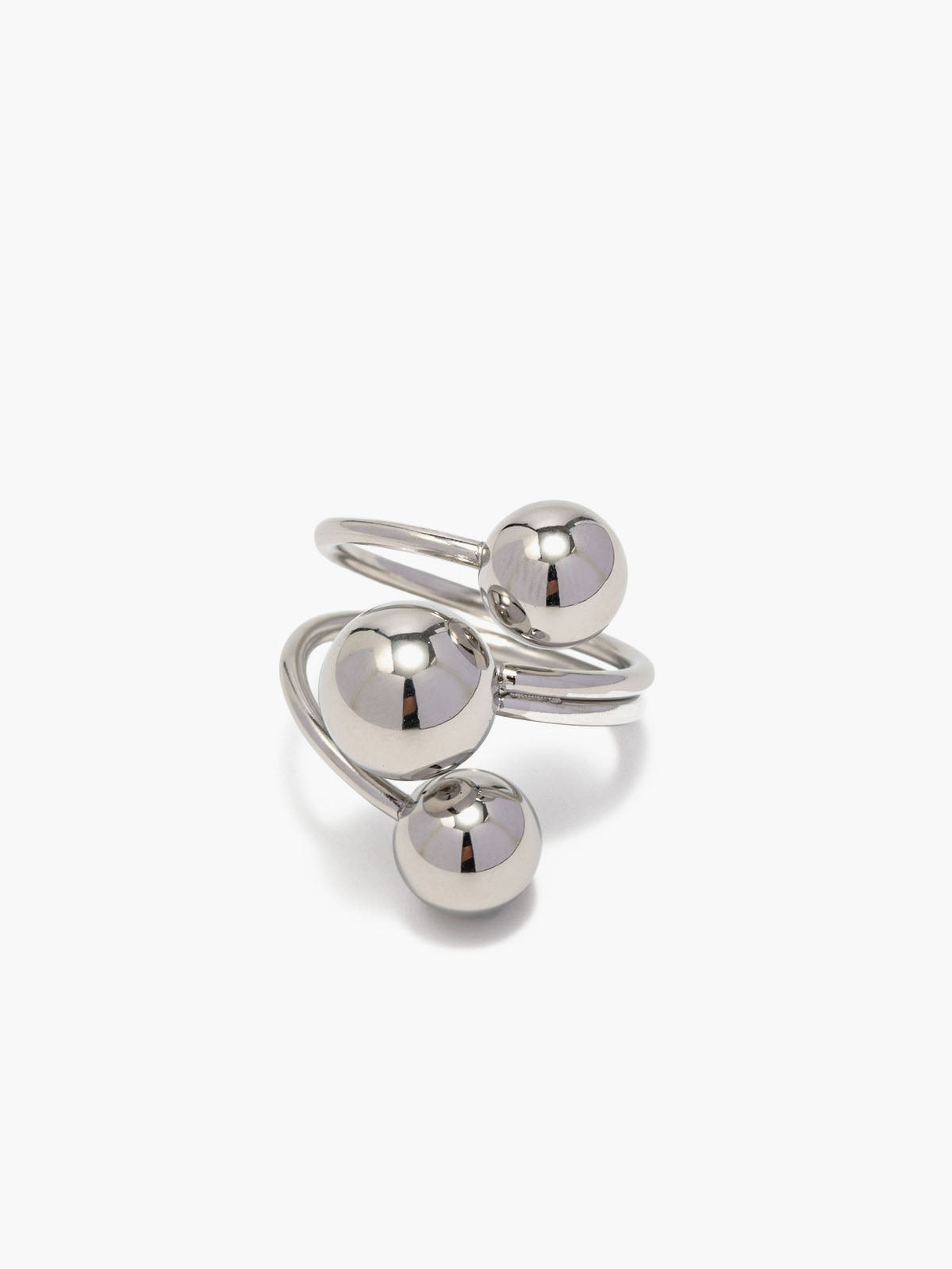 Anillo Abierto Plateado con Bolas