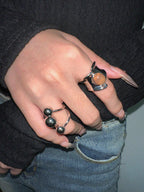 Anillo Abierto Plateado con Bolas