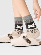 Calcetines de Lana con Perritos Caqui