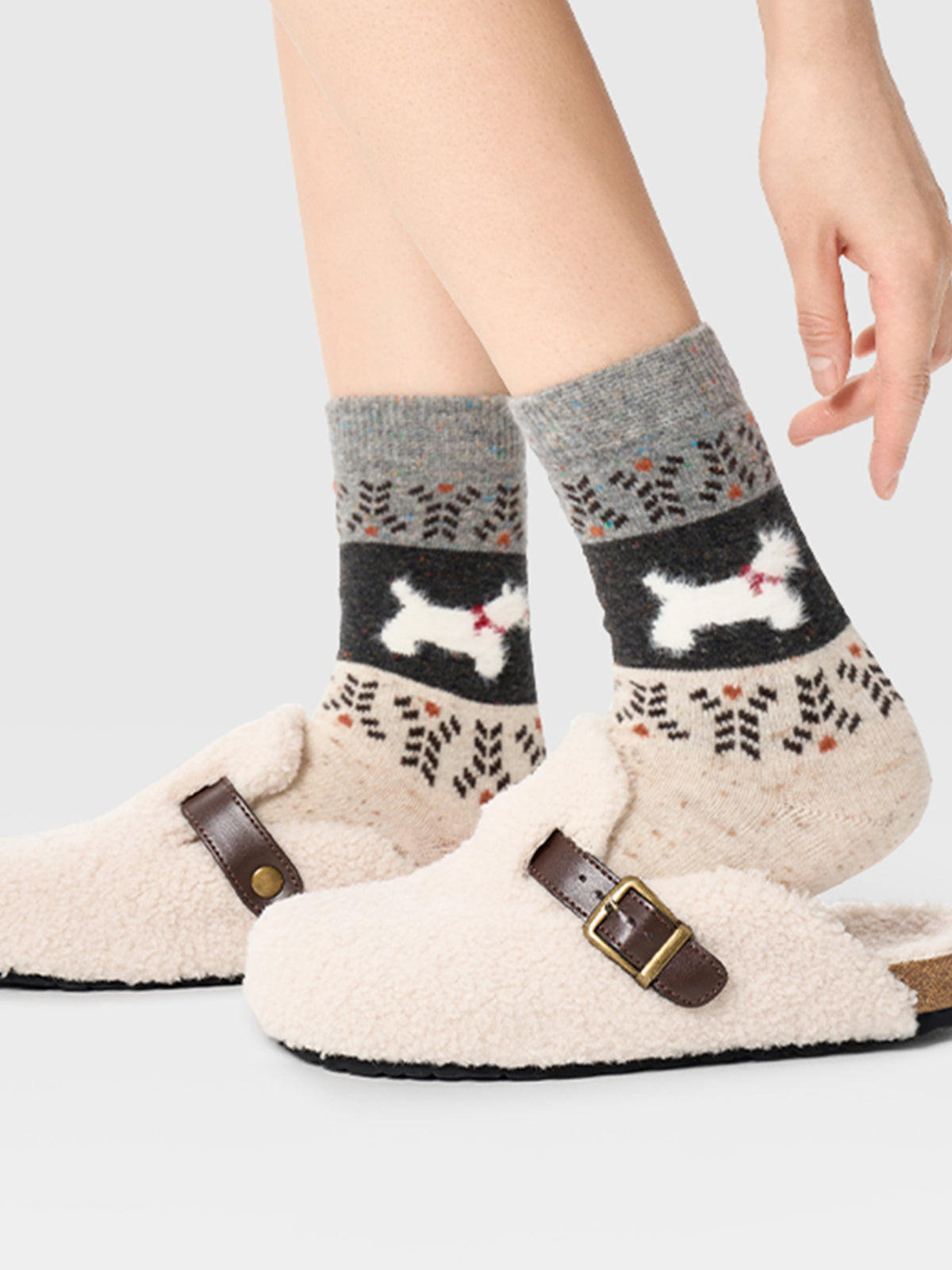 Calcetines de Lana con Perritos Caqui