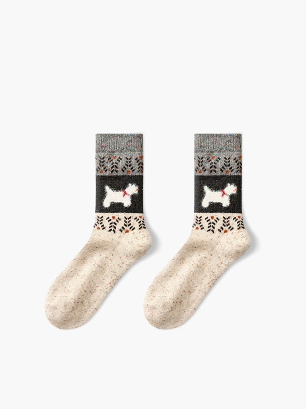 Calcetines de Lana con Perritos Caqui