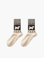 Calcetines de Lana con Perritos Caqui