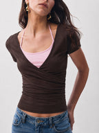 Lena | Top 2 en 1 Fruncido con Cuello Cruzado