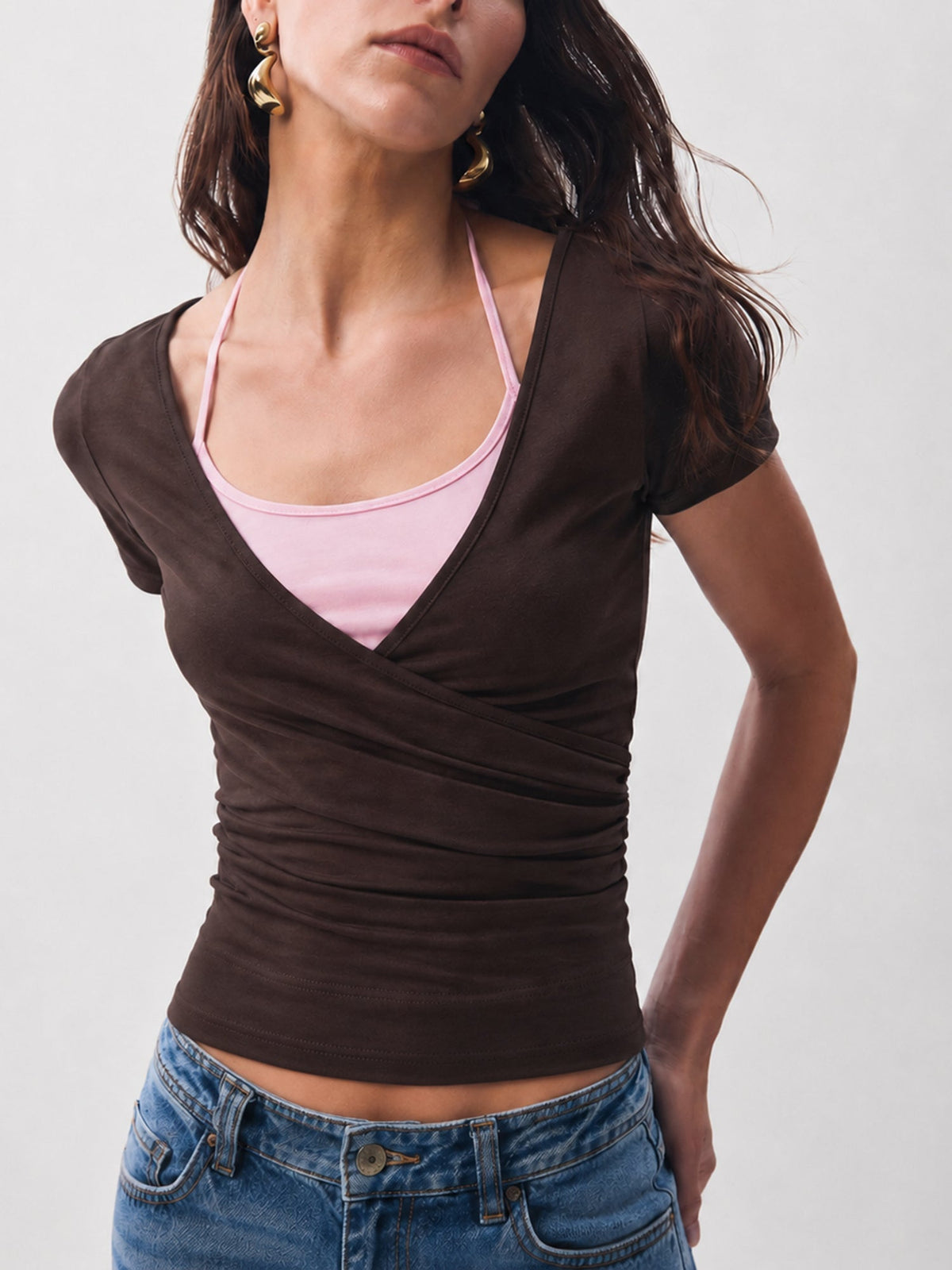 Lena | Top 2 en 1 Fruncido con Cuello Cruzado