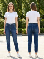 Stella | Mom jeans con strass - Azul