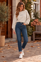 Stella | Mom jeans con strass - Azul