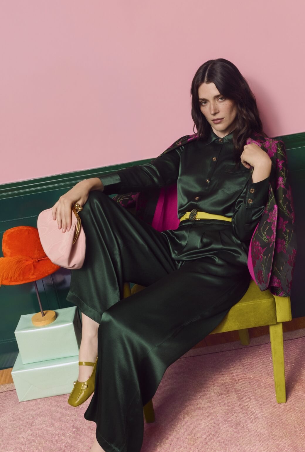 Emma | Camisa de Satén Verde Oscuro