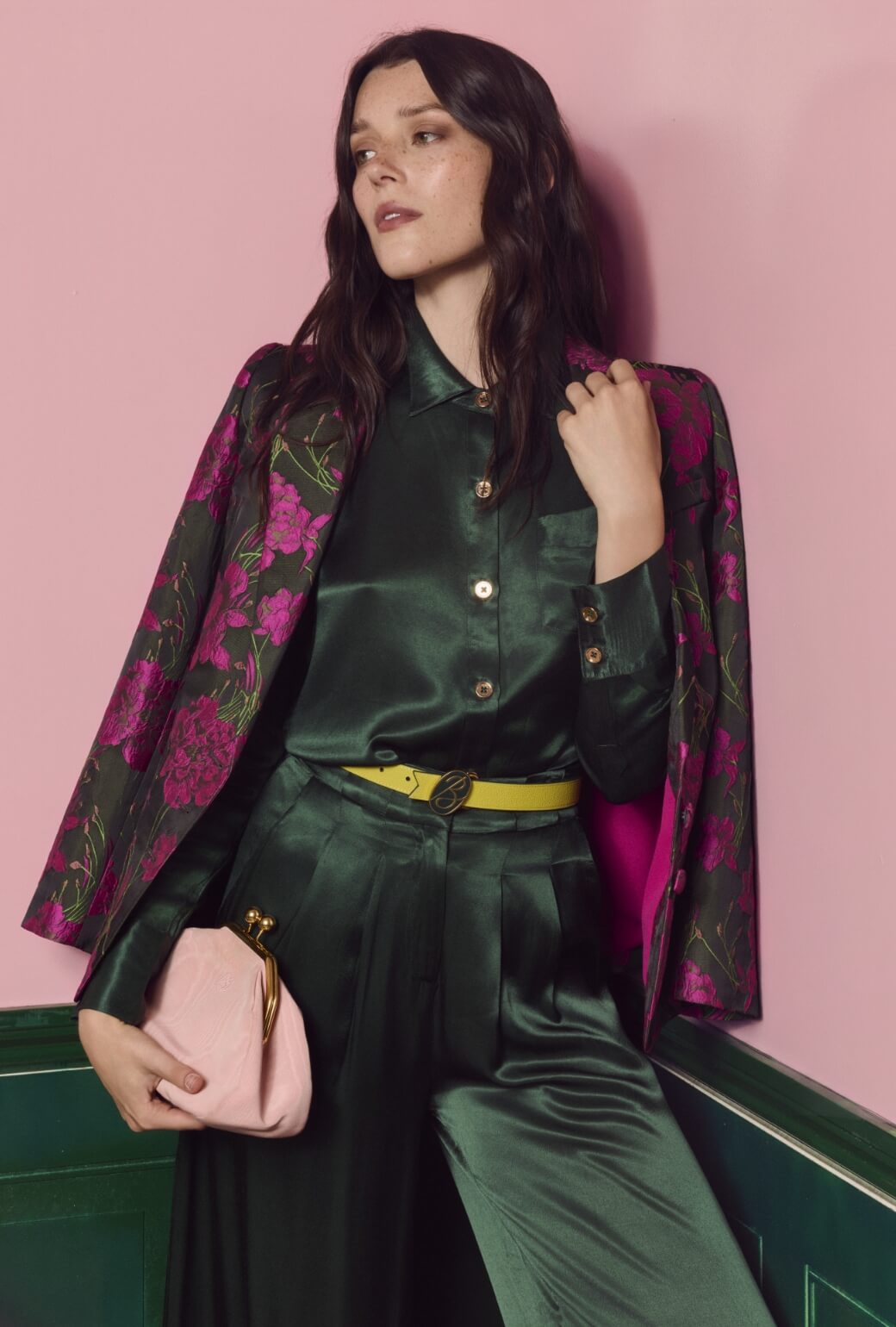 Emma | Camisa de Satén Verde Oscuro
