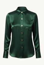 Emma | Camisa de Satén Verde Oscuro