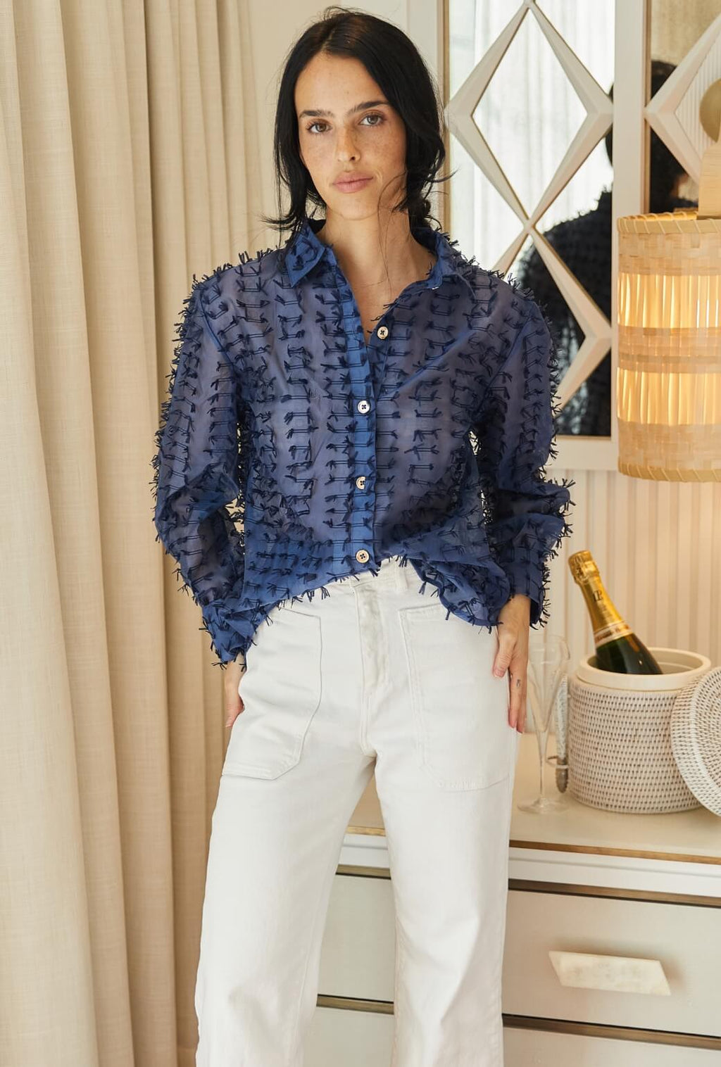 Emma | Camisa Azul Marino con Lazos