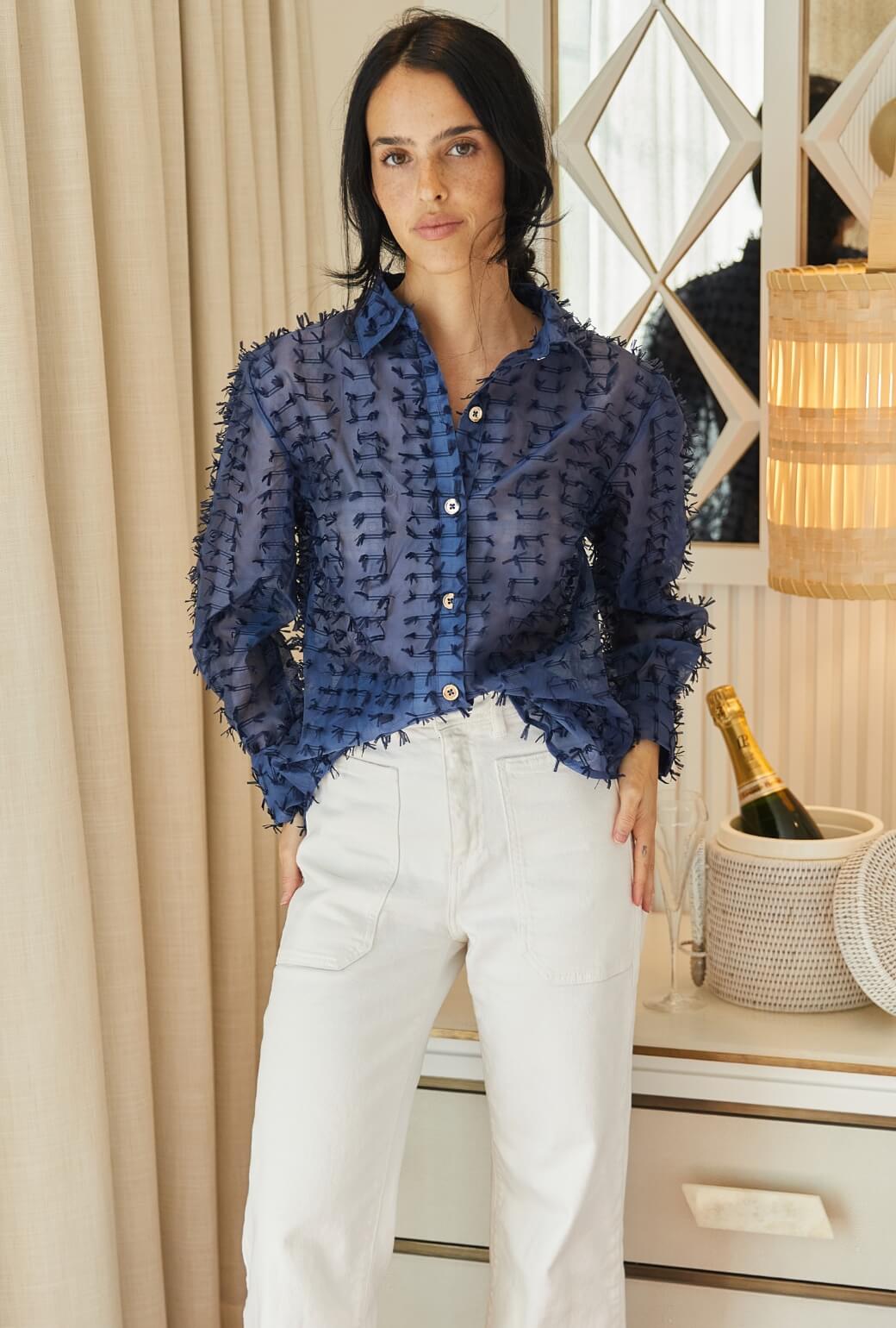 Emma | Camisa Azul Marino con Lazos