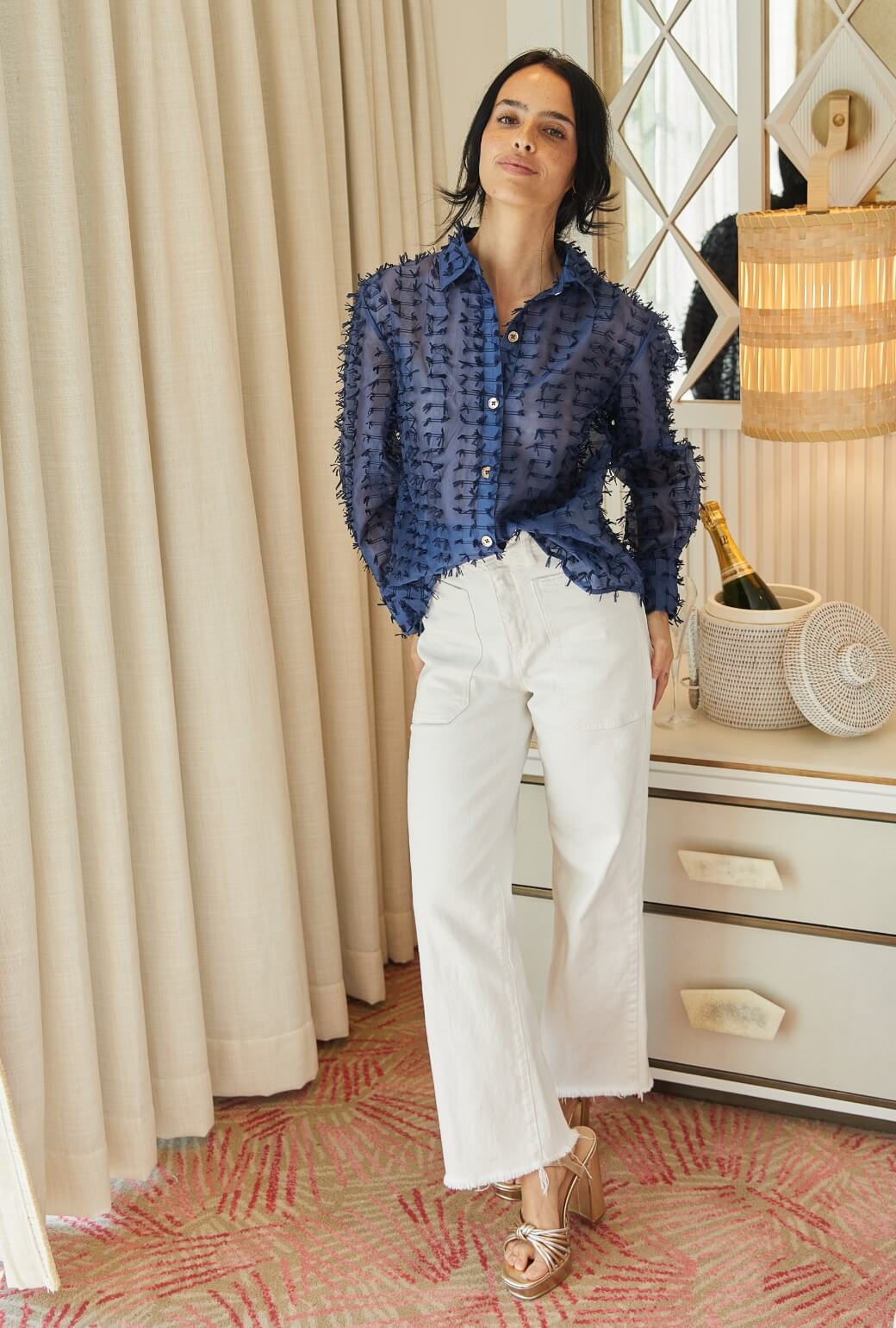 Emma | Camisa Azul Marino con Lazos