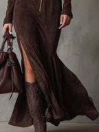 Valeria | Vestido Largo Marrón con Cinturón