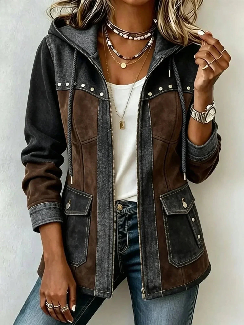 Verónica | Chaqueta con Capucha Bimaterial