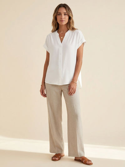 Lía | Blusa de Manga Corta con Botones Blanca