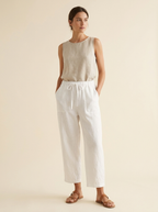 Marina | Pantalón Ancho de Algodón con Cordón Blanco