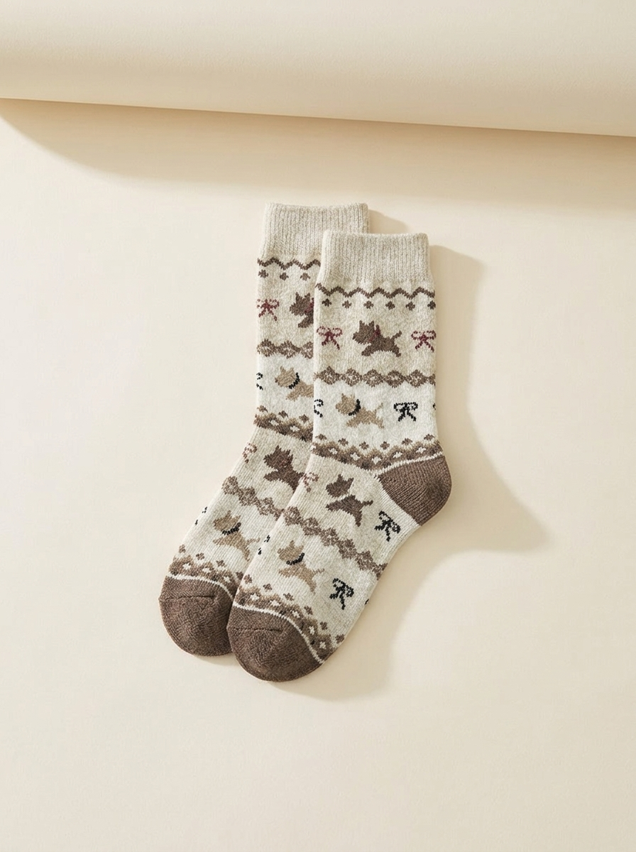 Calcetines de Lana con Perritos Beige