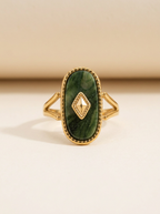 Anillo de Acero con Piedra Verde