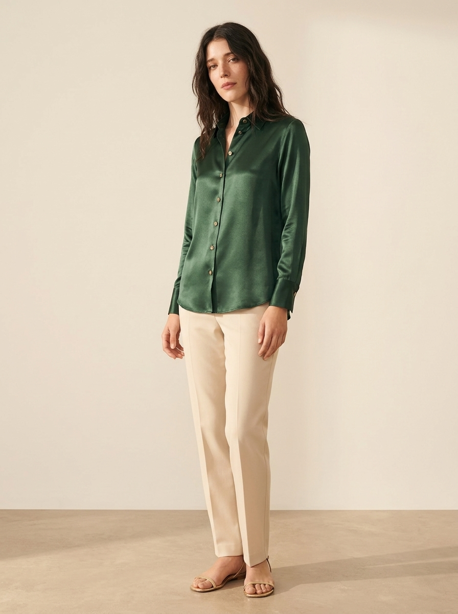 Emma | Camisa de Satén Verde Oscuro