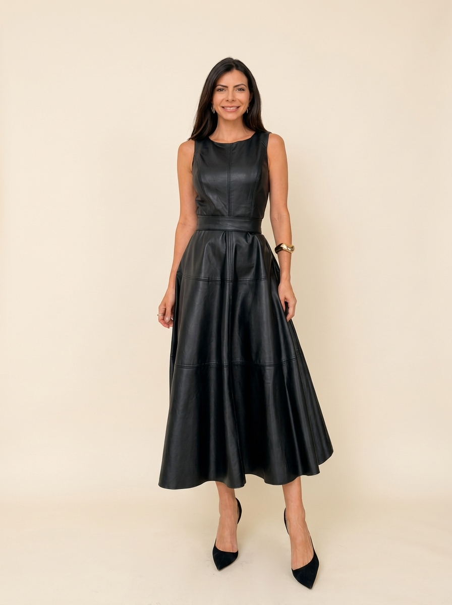 Midi | Vestido de Polipiel Sin Mangas