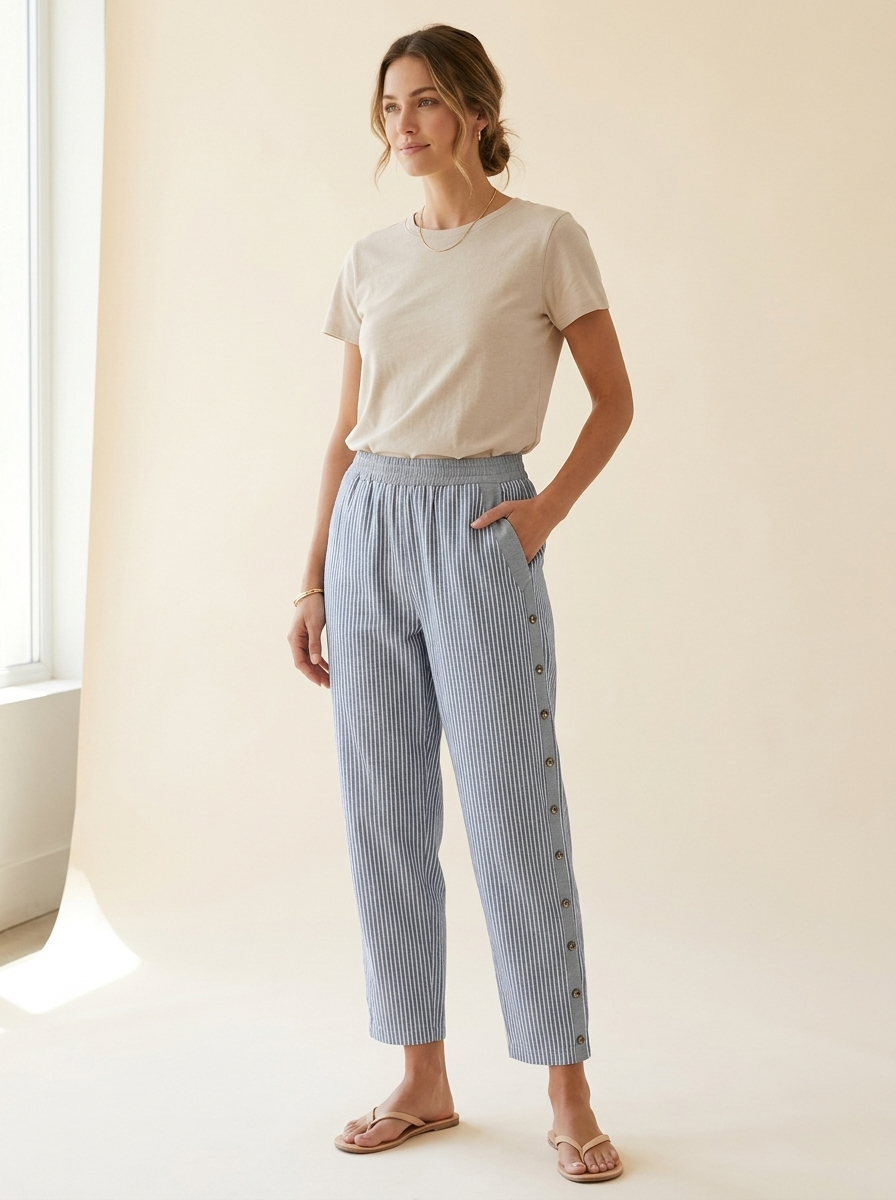 Marina | Pantalón de Algodón a Rayas