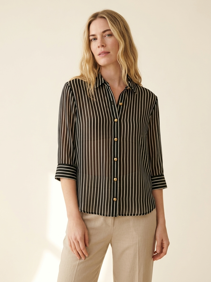 Emma | Camisa Transparente de Rayas Blanco y Negro