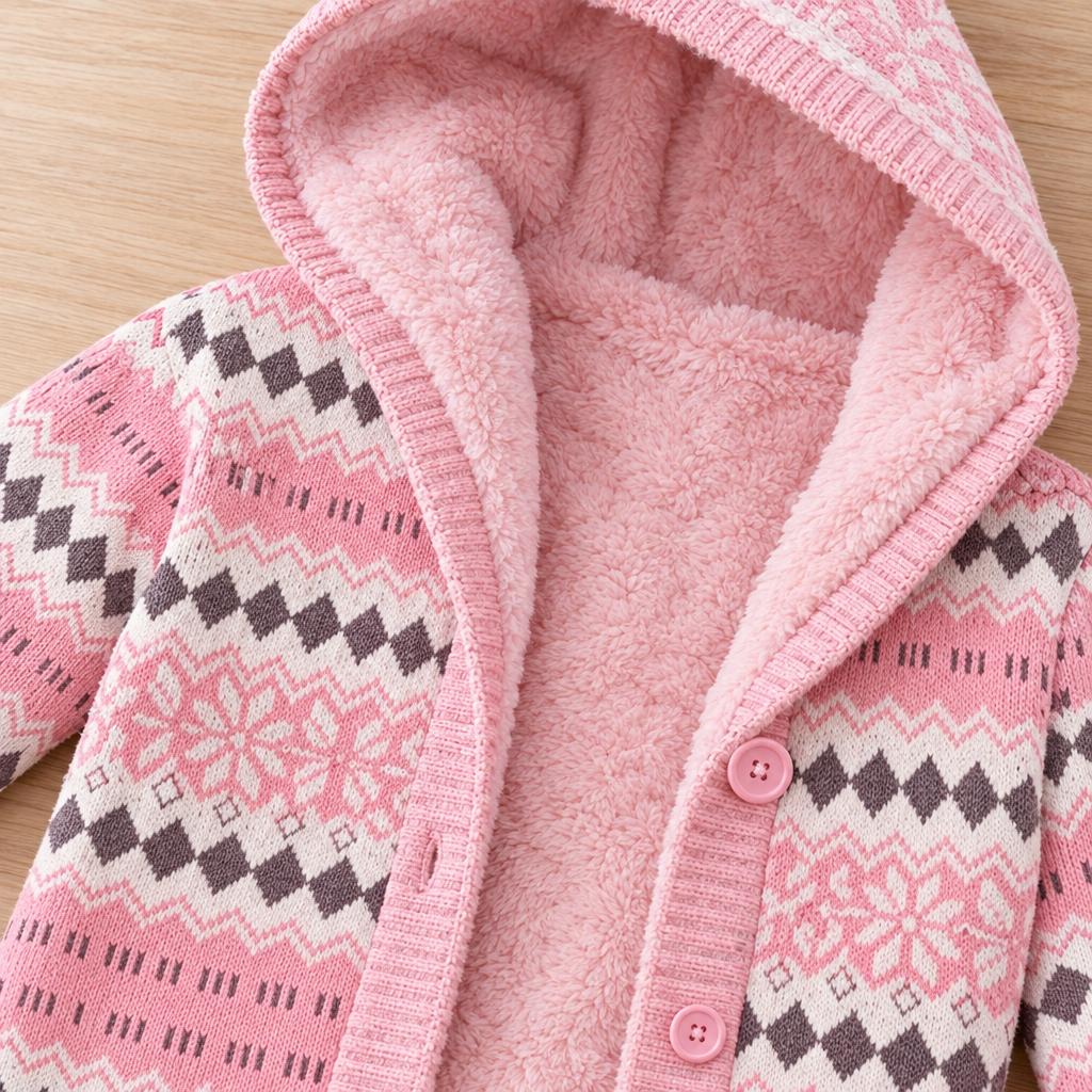 Detalle del forro de peluche de la chaqueta rosa